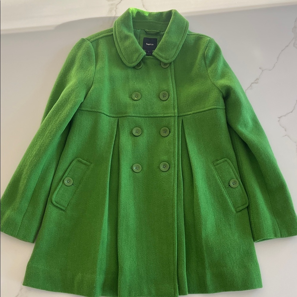 Gap Girls Wool Blend Pea Coat L Apple Green Peter Pan Collar Retro - Picture 2 of 11